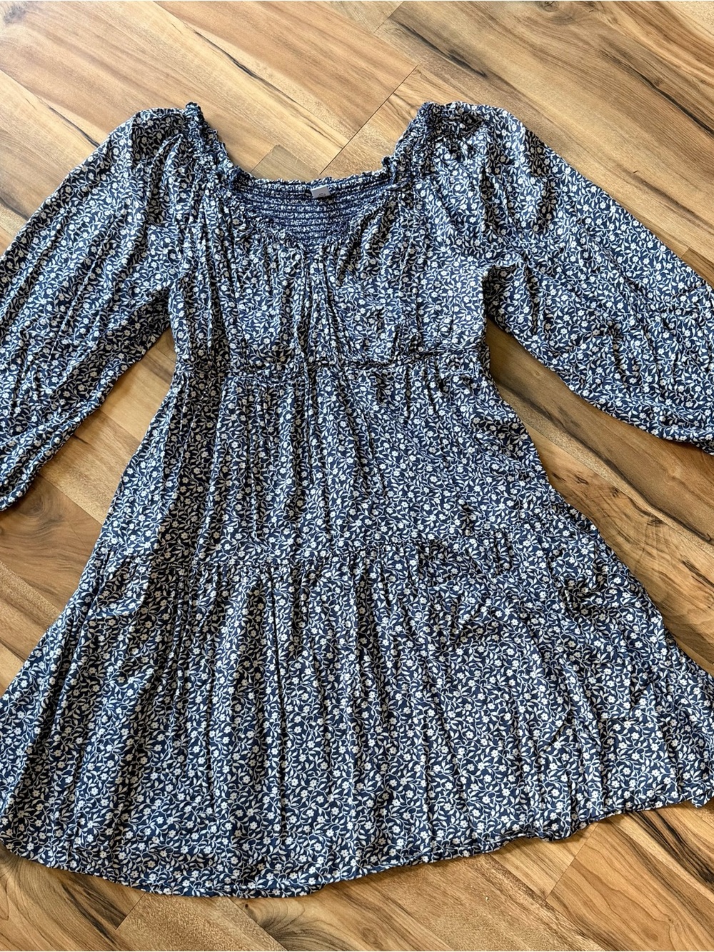 Blue Floral Smocked Bodice Dress